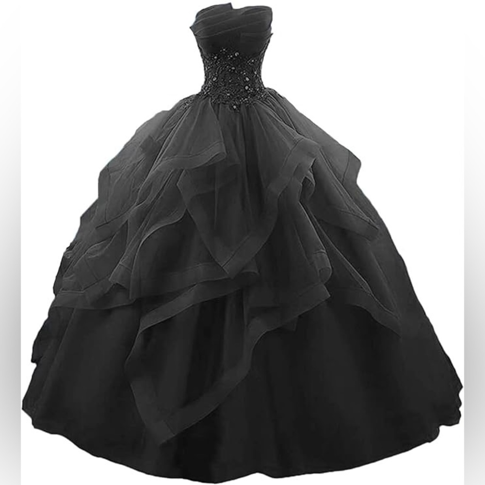 Fair Lady Size 2 Elegant Black Strapless prom or Quinceañera dress and Tiara